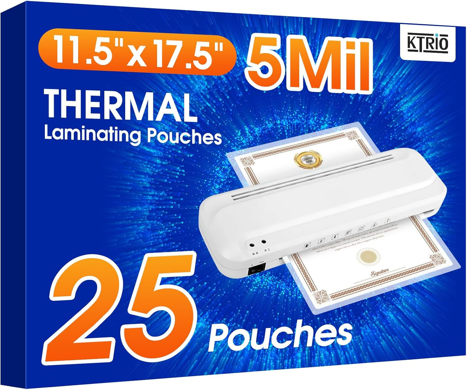 Laminating Sheets Thermal Laminate Pouches, Hold 11 X 17 Inch Sheet 25 Pack, 5 Mil Clear Laminated Pouch 11.5 X 17.5 Inch Lamination Paper for Laminator, round Corner, Home & Office