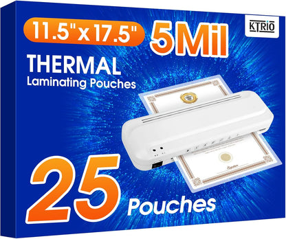 Laminating Sheets Thermal Laminate Pouches, Hold 11 X 17 Inch Sheet 25 Pack, 5 Mil Clear Laminated Pouch 11.5 X 17.5 Inch Lamination Paper for Laminator, round Corner, Home & Office